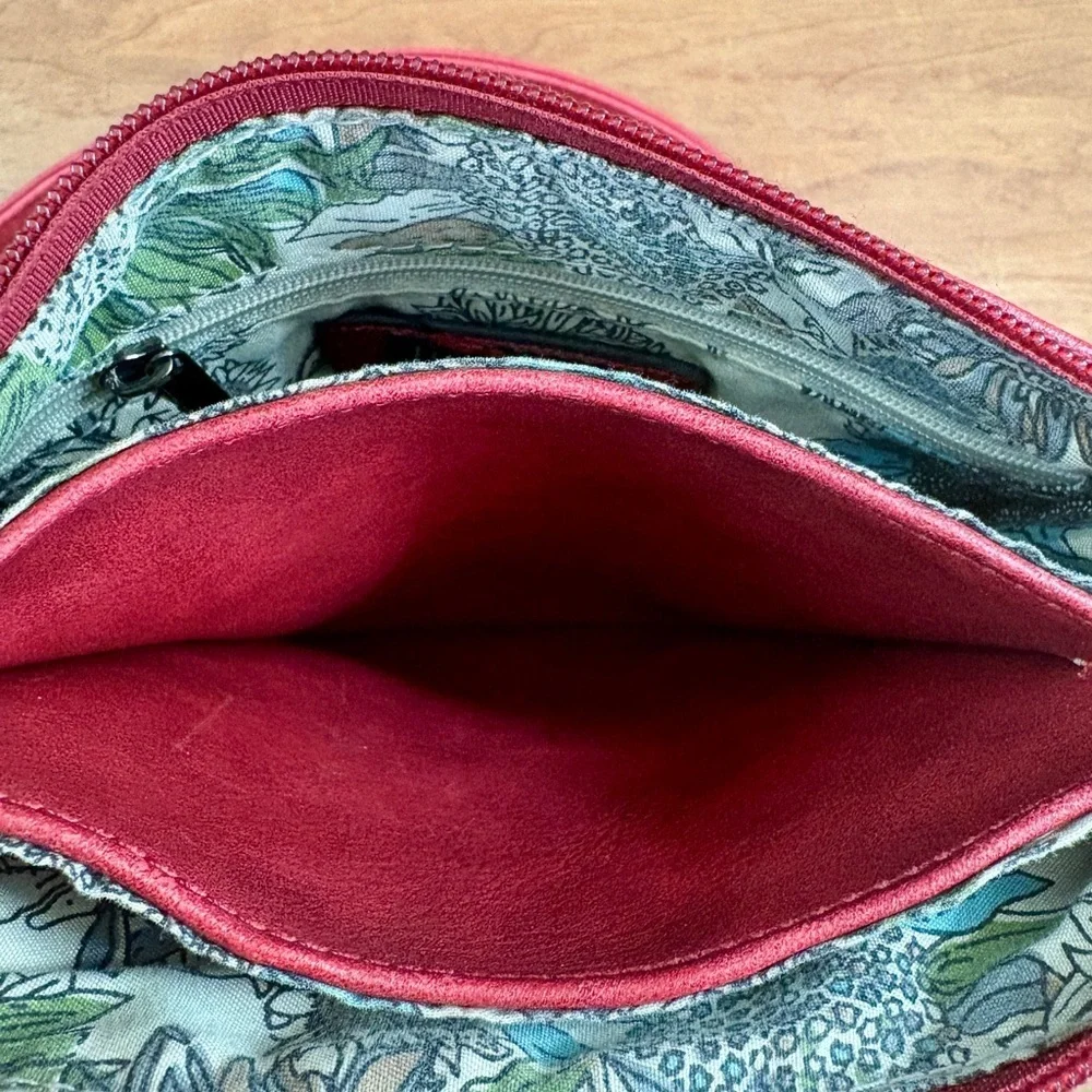 Liz Soto Ruby Red Vegan Leather Multi Pocket Crossbody with Adjustable Strap